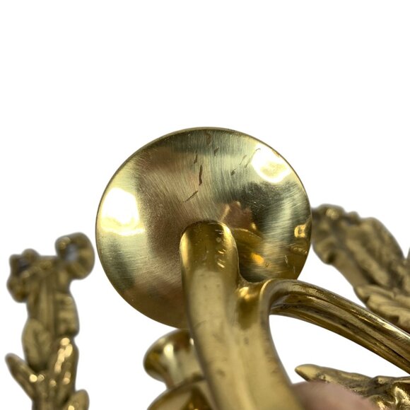 PAIR Ornate Bow Ribbon/Tassel Horn Vintage Brass Wall Sconce Candle Stick Holder - Picture 4 of 6